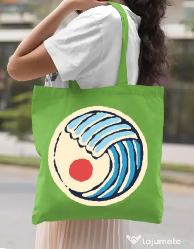 Sacosa din panza Great wave Verde mar