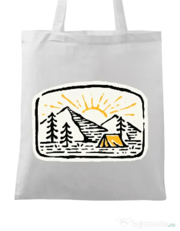 Sacosa din panza Hand drawn camp Alb