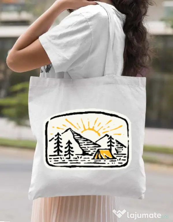 Sacosa din panza Hand drawn camp Alb