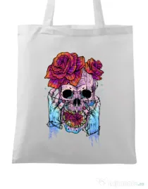 Sacosa din panza Hand skull Alb