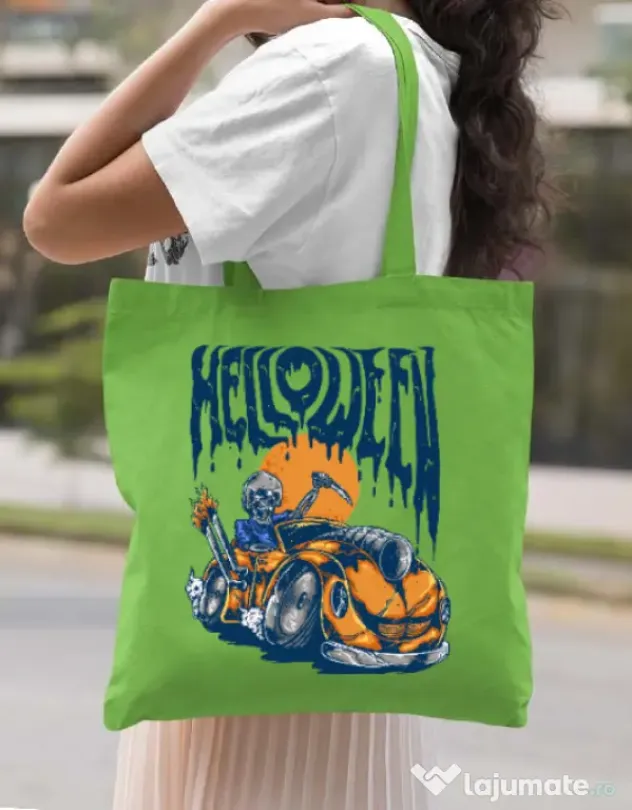 Sacosa din panza Hello ween Verde mar