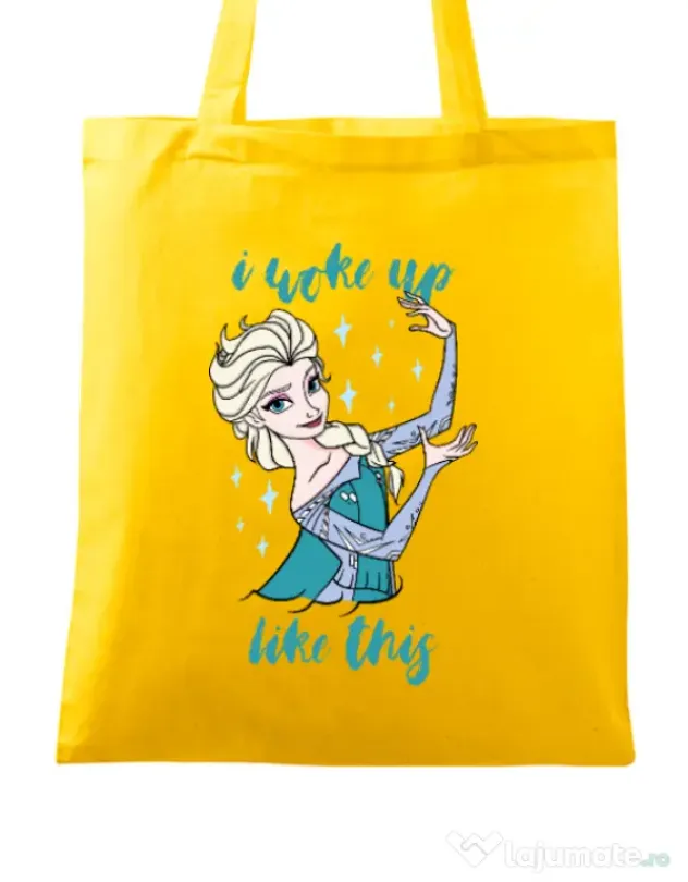 Sacosa din panza I woke up like Elsa Galben