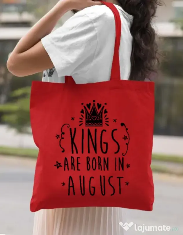 Sacosa din panza Kings are born in August Rosu