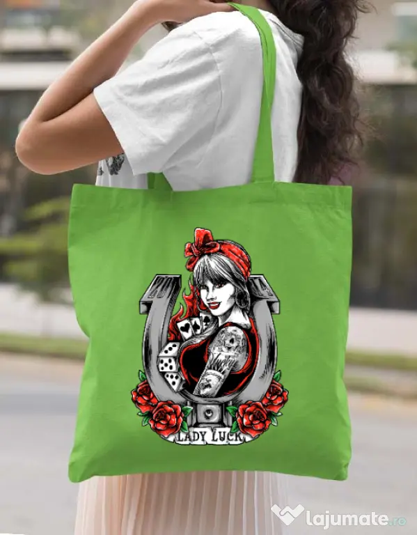 Sacosa din panza Lady luck Verde mar