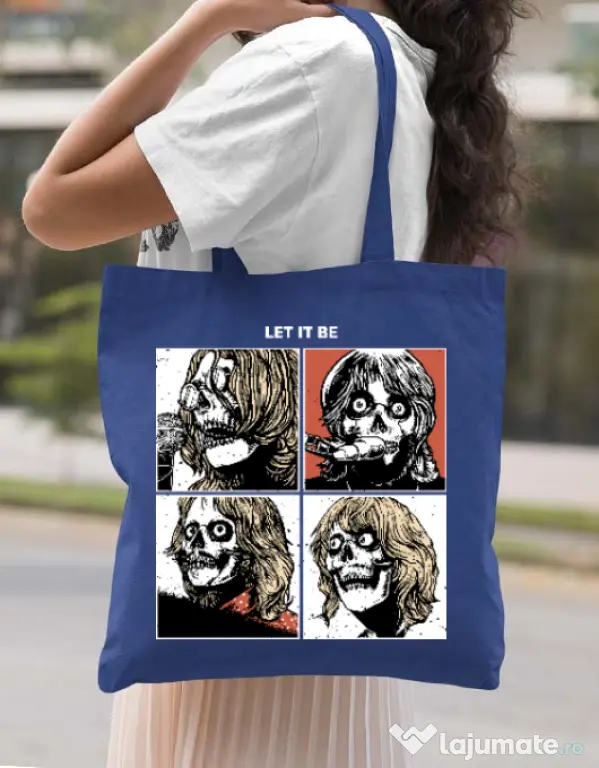 Sacosa din panza Let it be Albastru regal