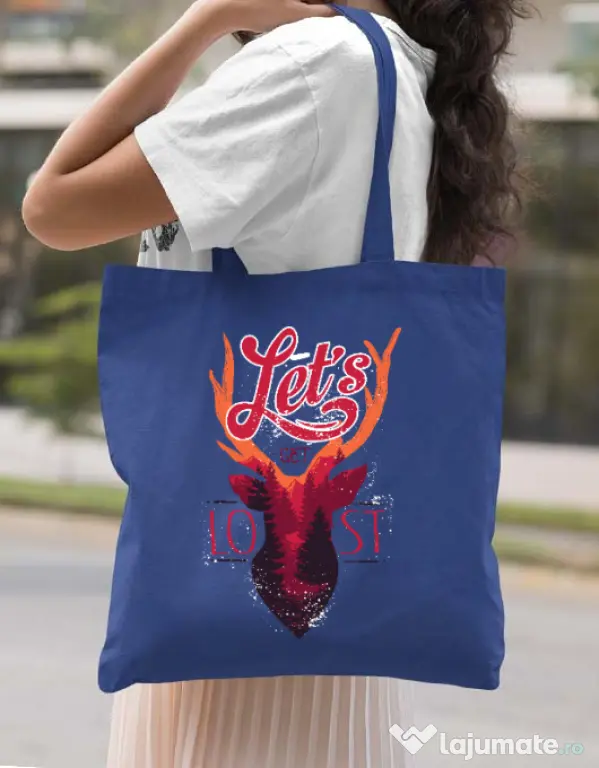 Sacosa din panza Lets get lost Albastru regal