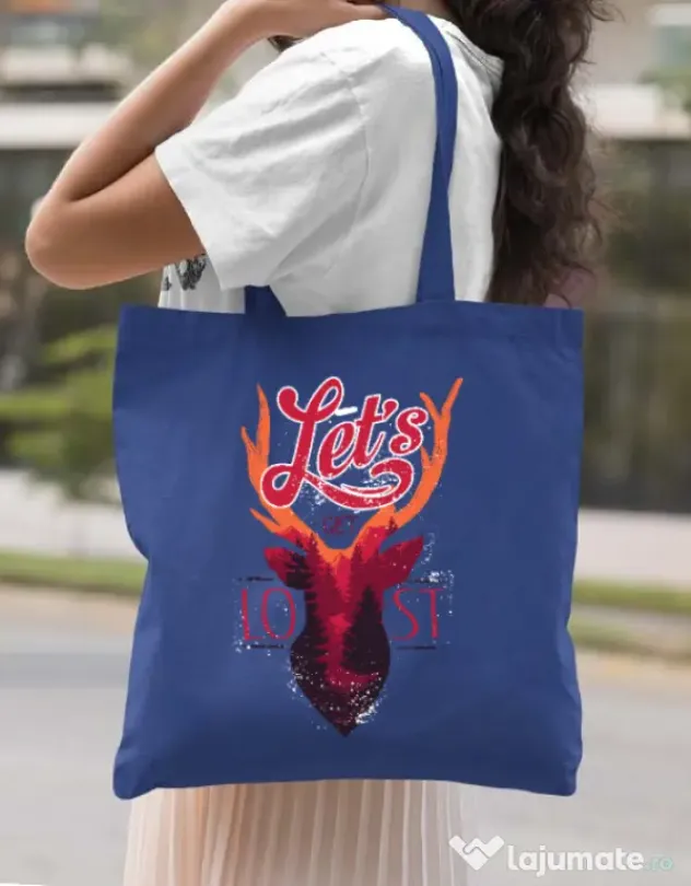 Sacosa din panza Lets get lost Albastru regal