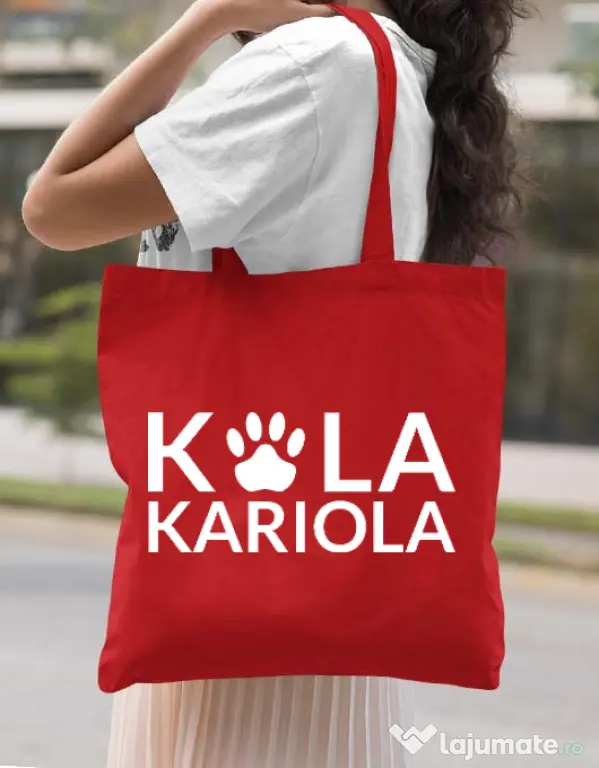 Sacosa din panza Logo Kola Alb Rosu