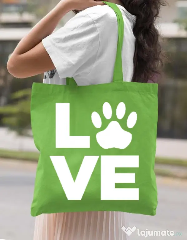 Sacosa din panza Love Kola Kariola Alb Verde mar