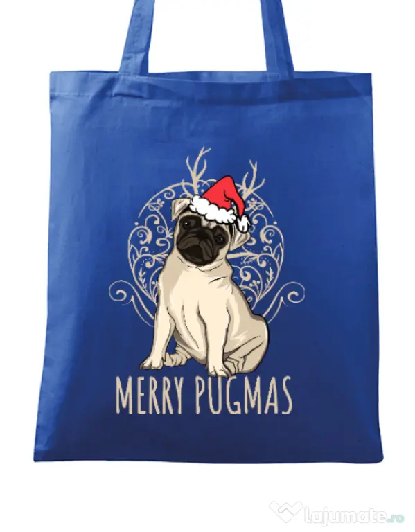 Sacosa din panza Merry pugmas Albastru regal