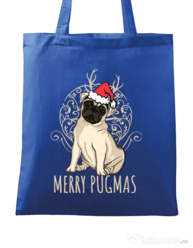 Sacosa din panza Merry pugmas Albastru regal