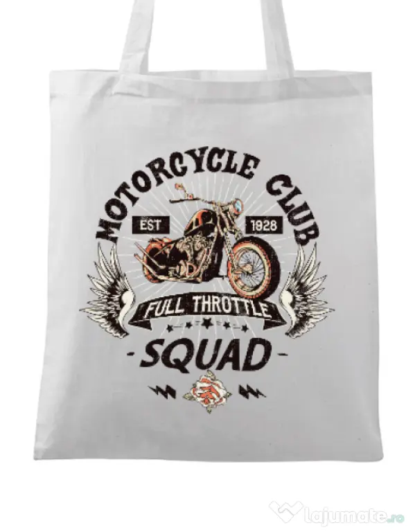 Sacosa din panza Motorcycle club Alb