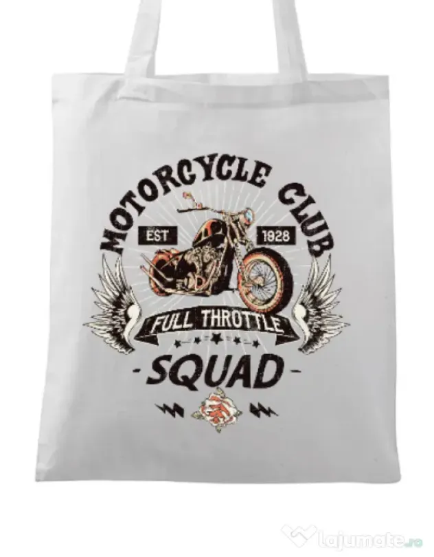 Sacosa din panza Motorcycle club Alb