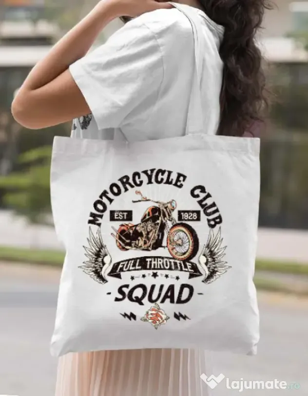 Sacosa din panza Motorcycle club Alb
