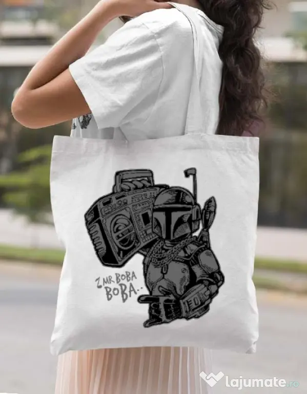 Sacosa din panza Mr Boba Boba Alb