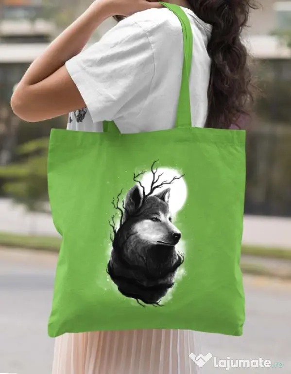 Sacosa din panza Night wolf Verde mar