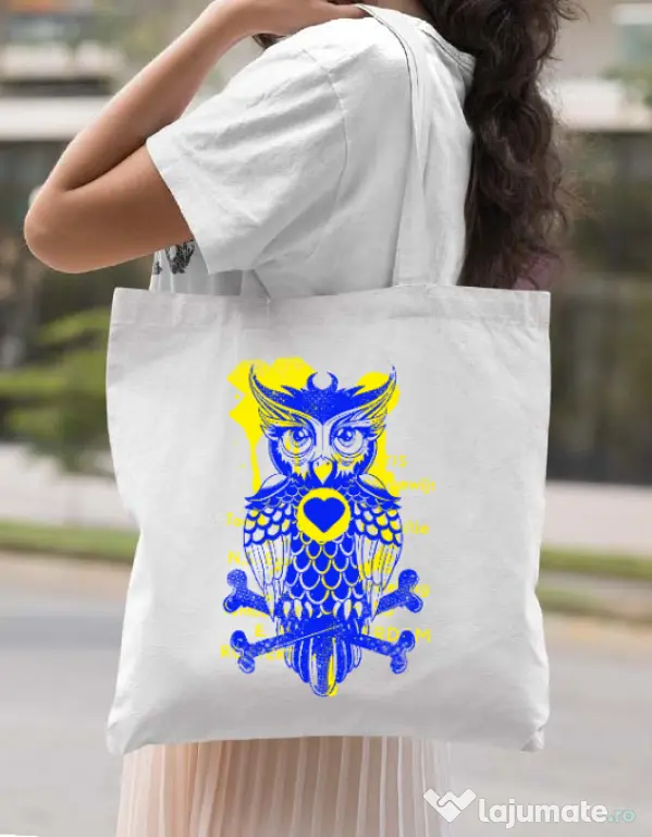 Sacosa din panza Owl Alb