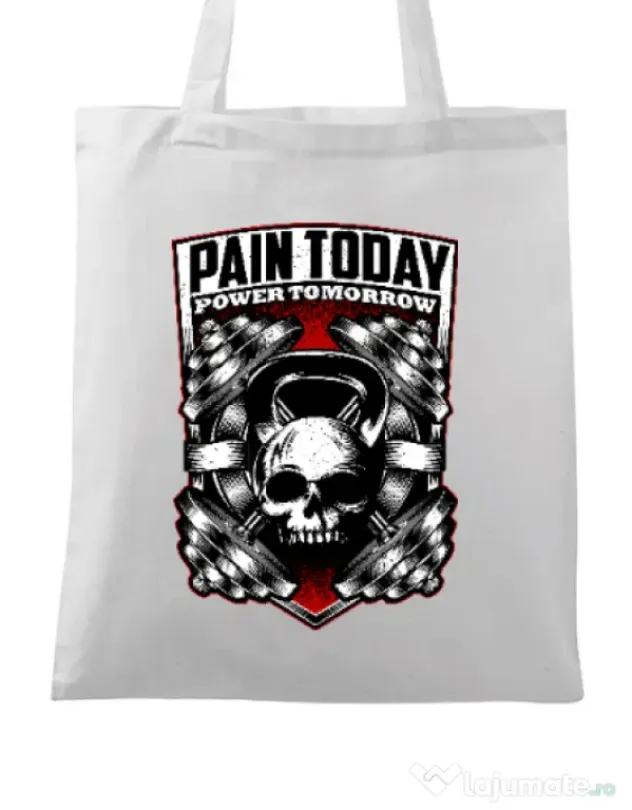 Sacosa din panza Pain today power tomorrow Alb