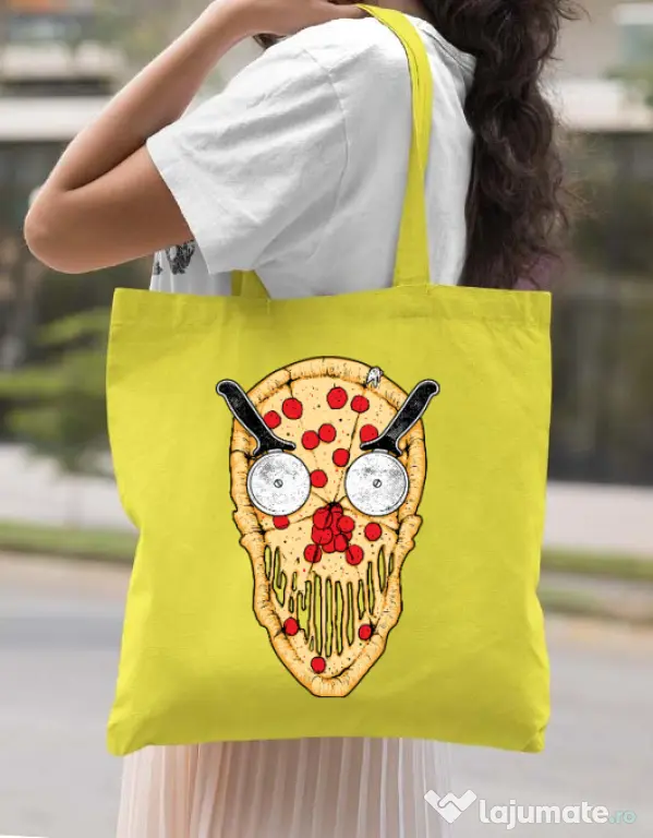 Sacosa din panza Pizza skull Galben