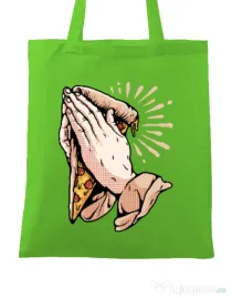 Sacosa din panza Pray for pizza Verde mar