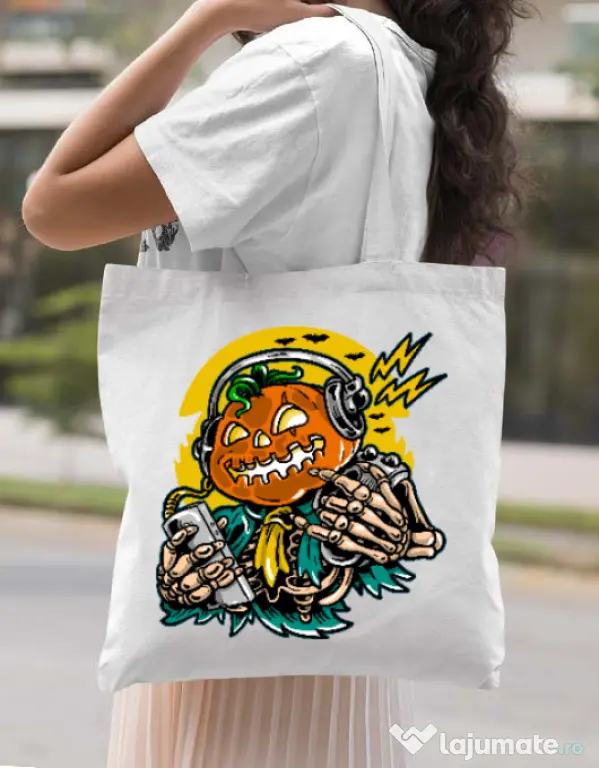 Sacosa din panza Pumpkin Music Alb