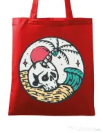Sacosa din panza Skull and beach Rosu