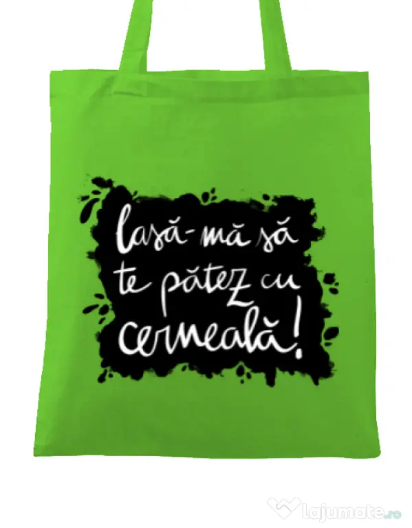 Sacosa din panza Te patez cu cerneala Verde mar