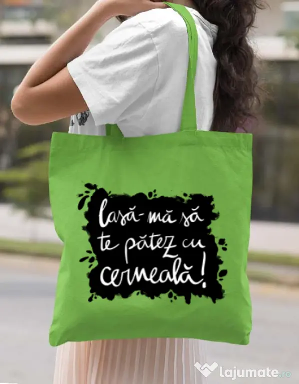 Sacosa din panza Te patez cu cerneala Verde mar