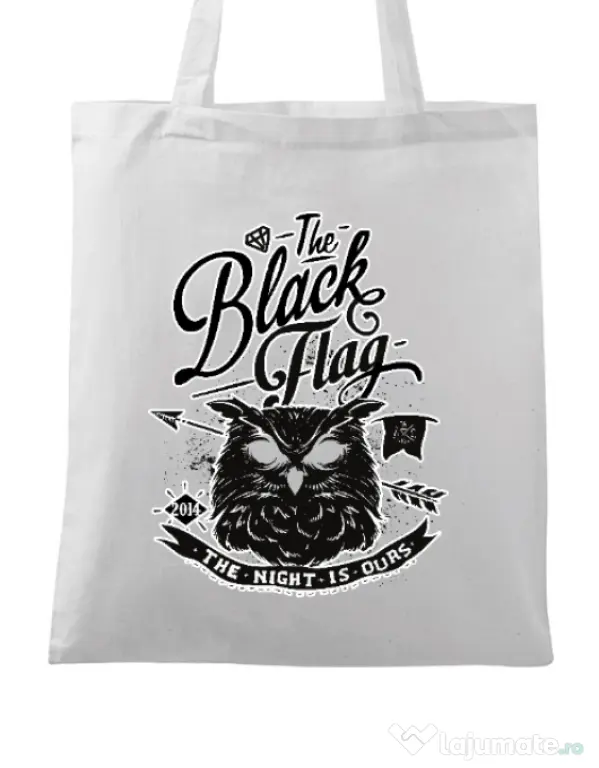 Sacosa din panza The black flag owl Alb