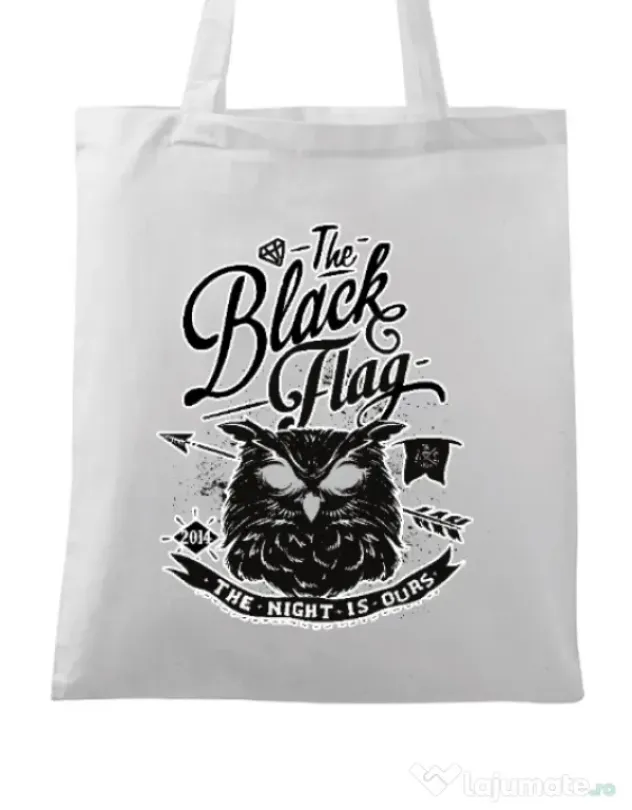 Sacosa din panza The black flag owl Alb