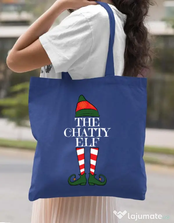 Sacosa din panza The chatty elf Albastru regal