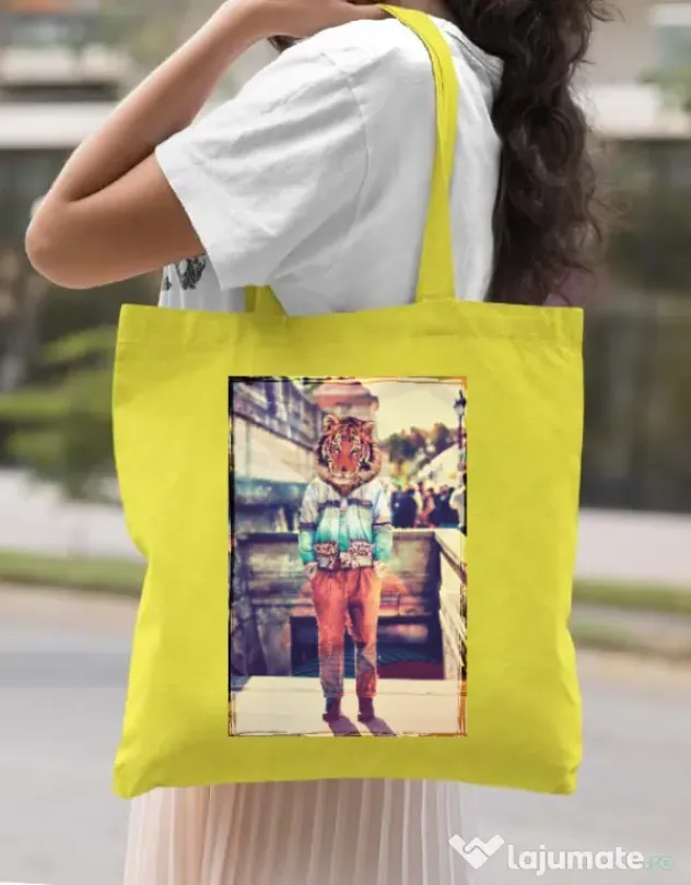 Sacosa din panza Tiger head Galben