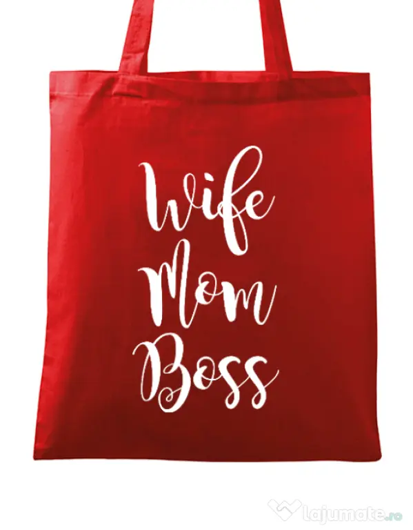 Sacosa din panza Wife mom boss Rosu