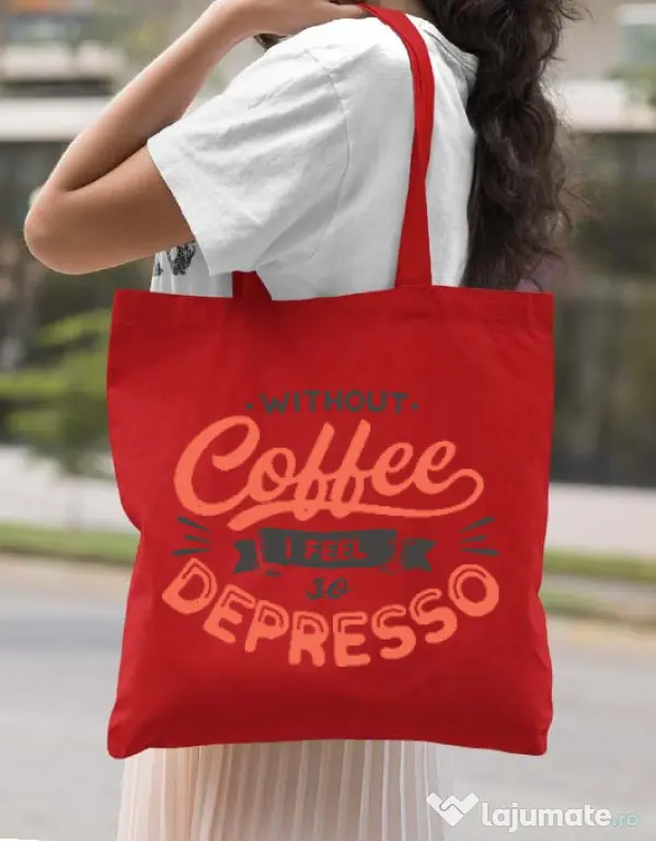 Sacosa din panza Without coffee Rosu