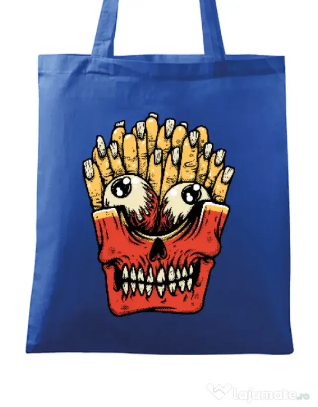 Sacosa din panza Zombie French Fries Albastru regal