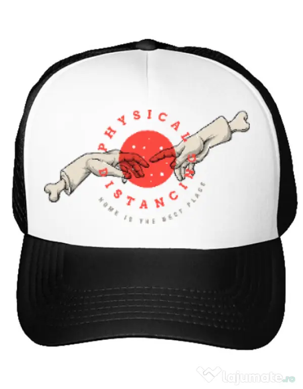 Sapca personalizata Physical distance Alb