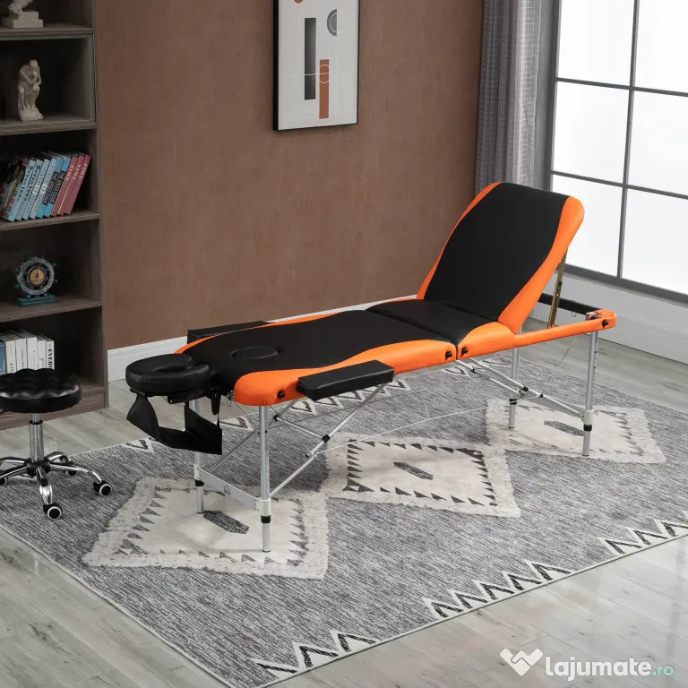 Masa pentru Masaj HOMCOM, 214x60 cm, Negru și Portocaliu, Design Ergonomic, Ușor de Transportat, Ideală pentru Saloni și Acasă | Aosom România
