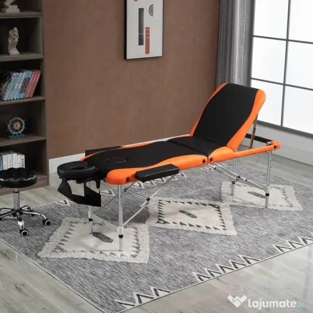 Masa pentru Masaj HOMCOM, 214x60 cm, Negru și Portocaliu, Design Ergonomic, Ușor de Transportat, Ideală pentru Saloni și Acasă | Aosom România