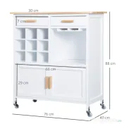 HOMCOM Carucior de Bucătărie Mobil cu Roti Suport Pahare și Sticle din Bambus Spațiu de Depozitare Eficient | Aosom Romania 