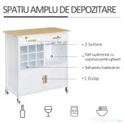 HOMCOM Carucior de Bucătărie Mobil cu Roti Suport Pahare și Sticle din Bambus Spațiu de Depozitare Eficient | Aosom Romania 
