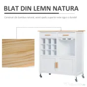 HOMCOM Carucior de Bucătărie Mobil cu Roti Suport Pahare și Sticle din Bambus Spațiu de Depozitare Eficient | Aosom Romania 