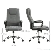 Vinsetto Scaun Birou Ergonomic cu Basculare, Înălțime și Înclinare Reglabilă, Capacitate 120 kg, 62x76x110-119 cm, Gri | Aosom Romania