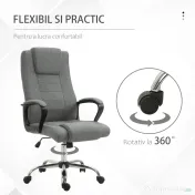 Vinsetto Scaun Birou Ergonomic cu Basculare, Înălțime și Înclinare Reglabilă, Capacitate 120 kg, 62x76x110-119 cm, Gri | Aosom Romania
