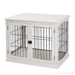 PawHut Casuta pentru Caini de Interior, Canisa pentru Animale din Lemn si Metal cu Usa Dubla, 58,5 x 81 x 66 cm, Alba | Aosom Romania