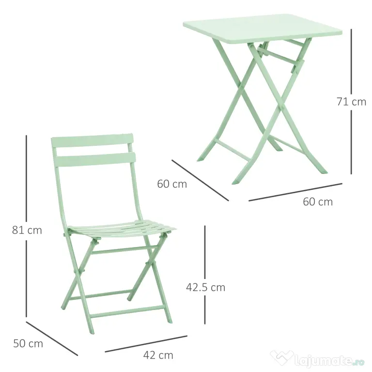 Outsunny Set Mobilier de Grădină Pliabil din Metal Verde Masă și Scaune pentru Spații Exterioare și Terasă Design Compact | Aosom Romania