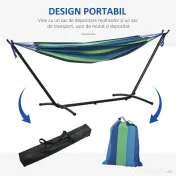 Outsunny Hamac de Grădină Suspendat 310x117 cm cu Înălțime Reglabilă și Suport, Capacitate 120 kg, Hamac Independent cu Geantă de Transport, pentru Camping, Grădină, Balcon, Patio, Verde și Albastru | Aosom Romania 