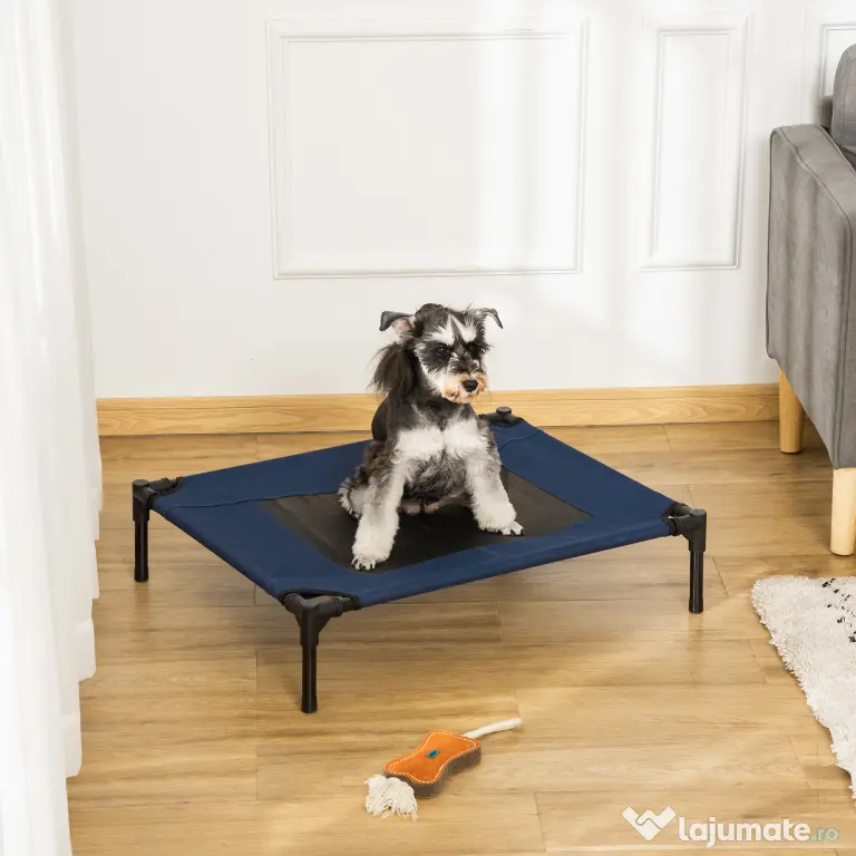 Pat Confortabil pentru Câinișori PawHut, Design Modern, Albastru și Negru, 76x61x18cm | Aosom Romania