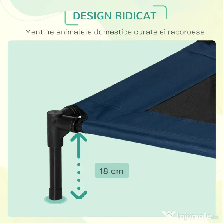 Pat Confortabil pentru Câinișori PawHut, Design Modern, Albastru și Negru, 76x61x18cm | Aosom Romania