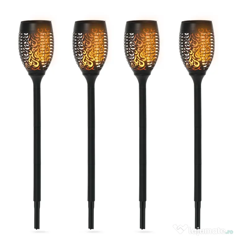 Outsunny Set 4 Lămpi LED de Exterior cu Energie Solară și Țăruși, Ø12x72 cm, Negru | Aosom Romania