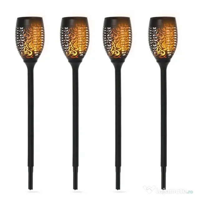 Outsunny Set 4 Lămpi LED de Exterior cu Energie Solară și Țăruși, Ø12x72 cm, Negru | Aosom Romania
